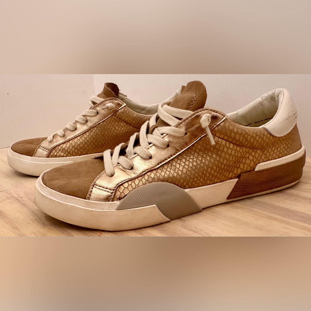 Dolce Vita Tan Suede Snakeskin Sneakers